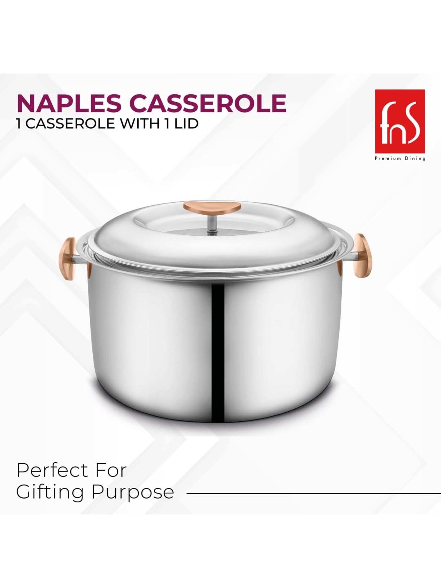 FnS Naples Silver Stainless Steel Casserole With Lid (2.2 L)