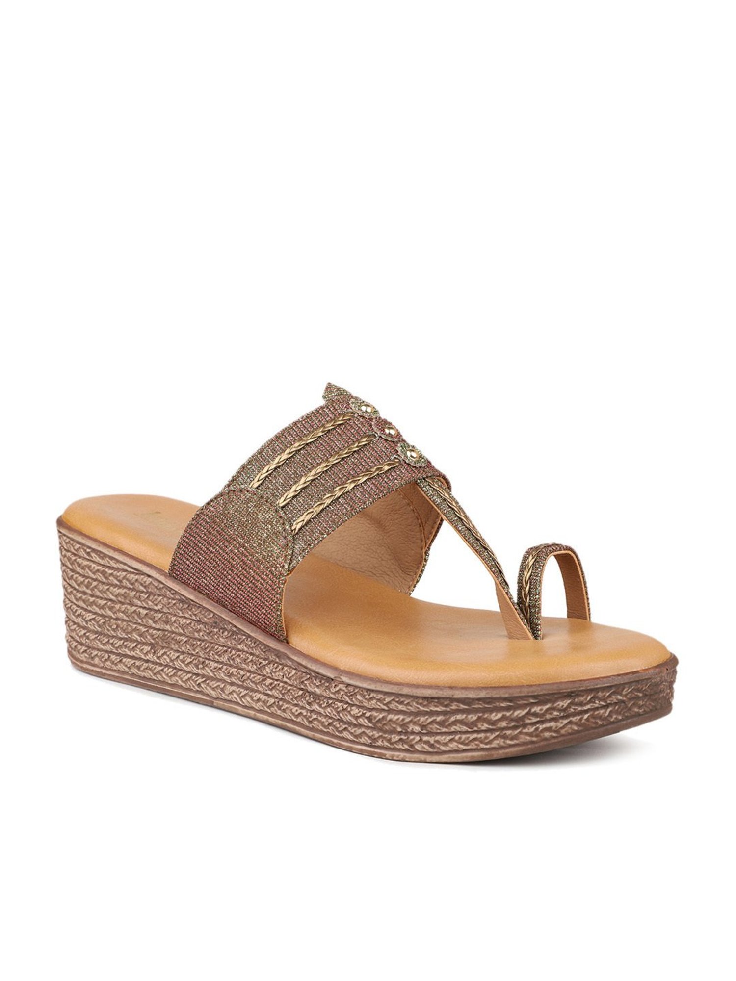 Inc.5 Women's Antique Gold Toe Ring Wedges