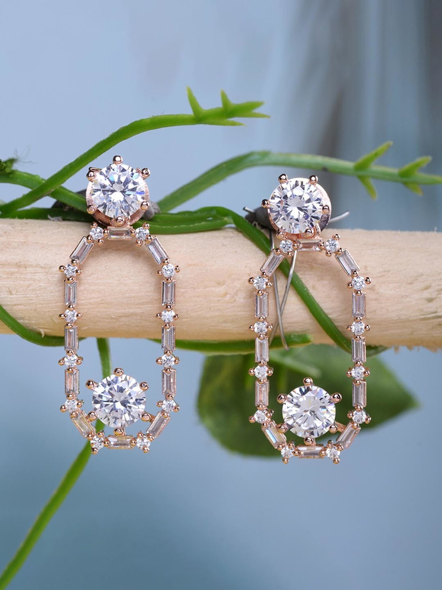 Saraf RS Jewellery Rose Gold White AD Studded Dangler Earrings