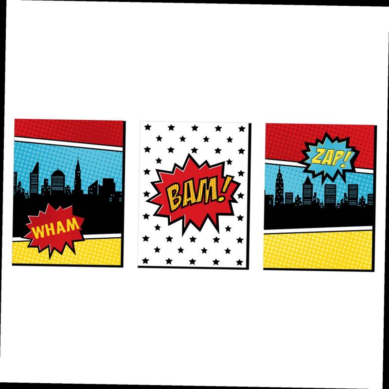 Big Dot of Happiness Bam Superhero - Nursery Wall Art and Comic Kids Room Decorations - Gift Ideas - 7.5 x 10 inches - Set of 3 Prints