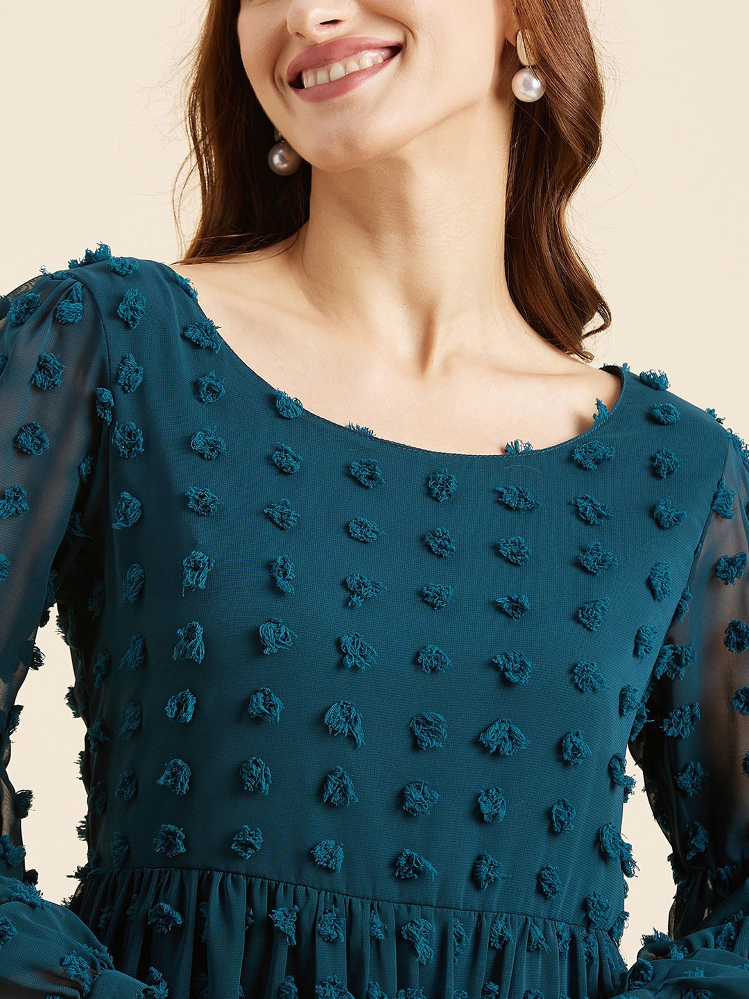 PANIT Teal Self Design Ethnic Dress