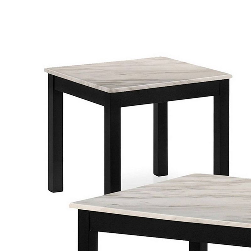 3pc Coffee Table Set with Faux Marble Top White/Black - Benzara