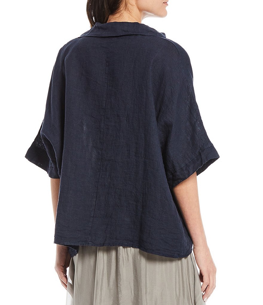 M Made in Italy Shirt Collar Linen Top