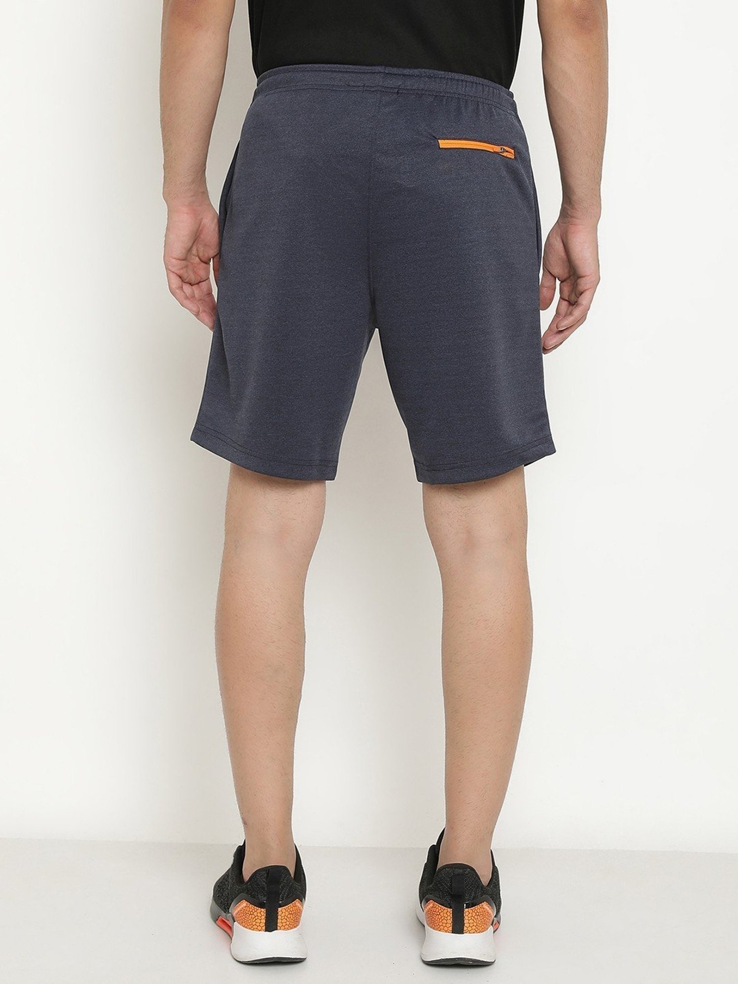 Octave Navy Melange Cotton Regular Fit Printed Shorts