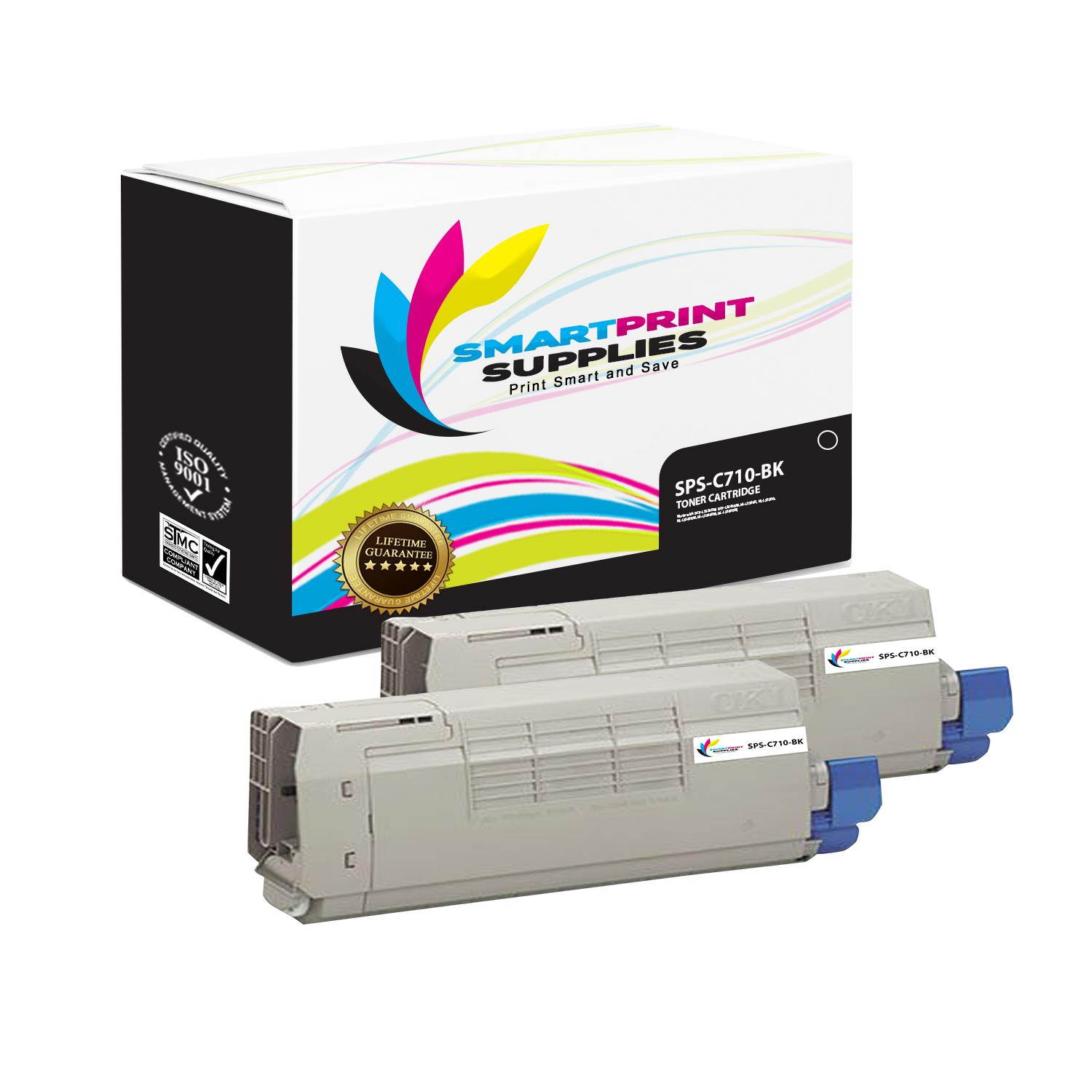 Smart Print Supplies Compatible 43866104 / 44318604 Black Toner Cartridge Replacement for Okidata C710 C711 Printers (11,000 Pages) - 2 Pack