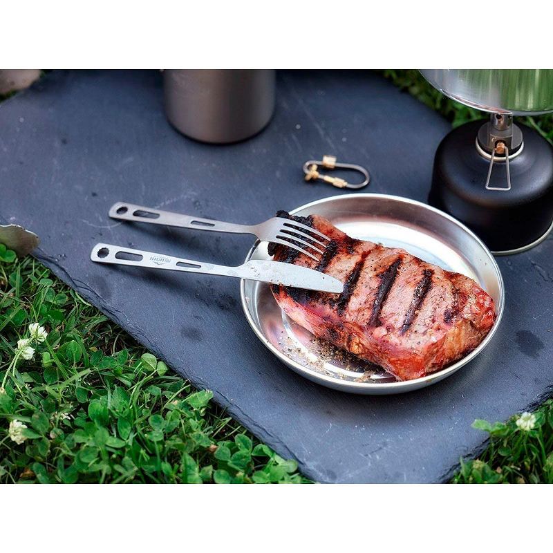 Monoprice Titanium 3-Piece Cutlery Set, Lightweight, Durable, Carabiner Included - Pure Outdoor Collection