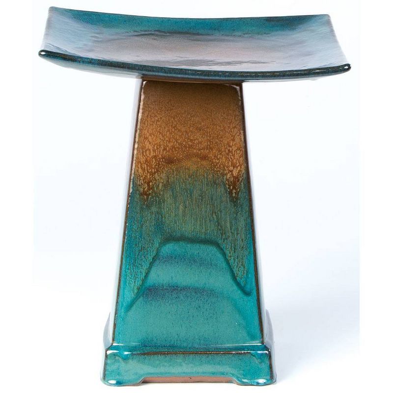 17" Handmade Glazed Ceramic Zen Birdbath Blue - Alfresco Home LLC
