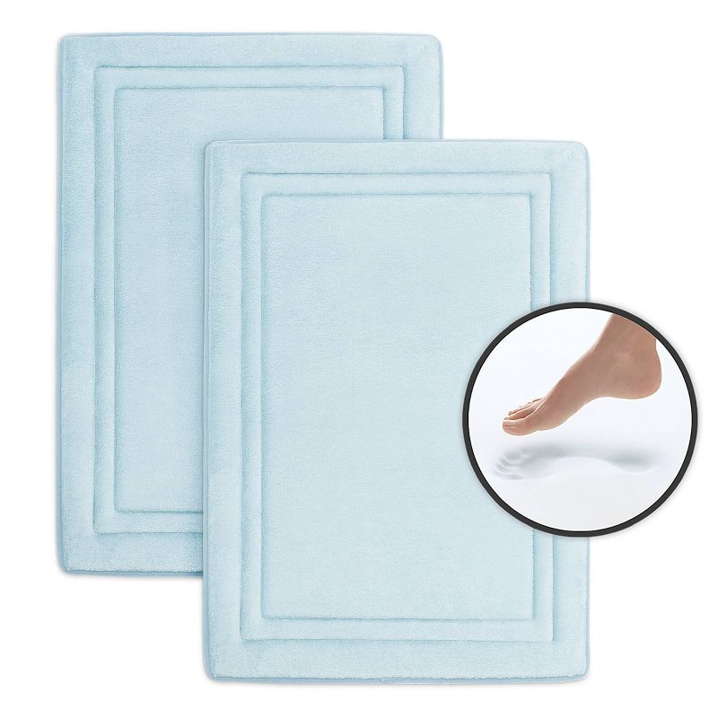 2pc Quick Drying Memory Foam Framed Bath Mat with GripTex Skid-Resistant Base Light Blue - Microdry