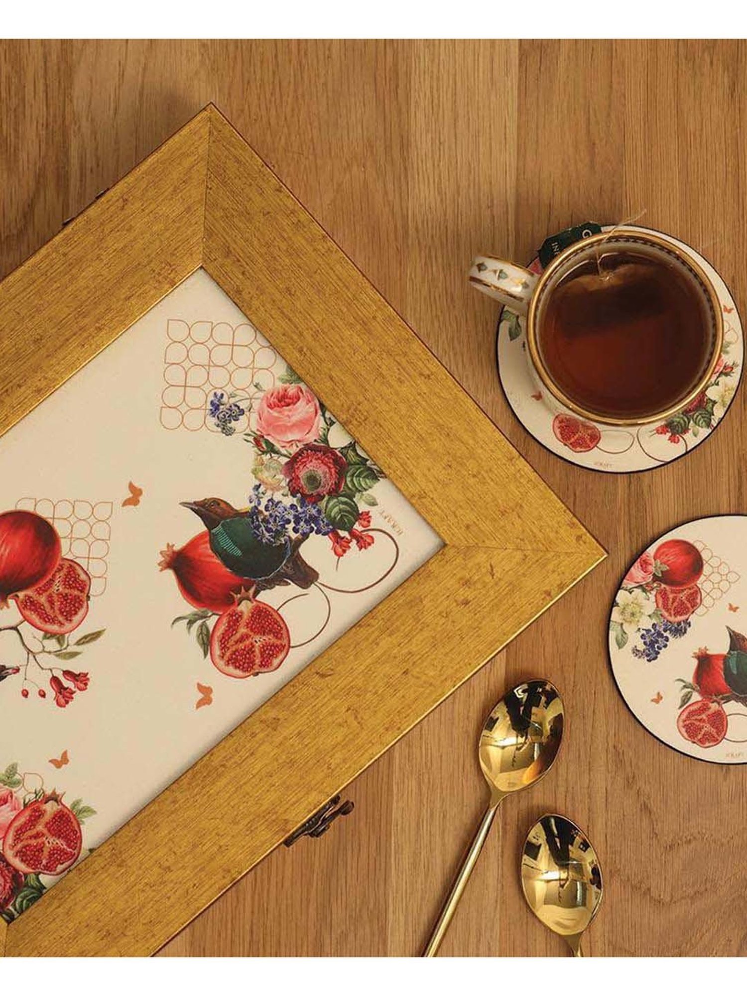 ICRAFT Multicolor Mdf 4 cm Blossom Series Round Coasters - Set of 2