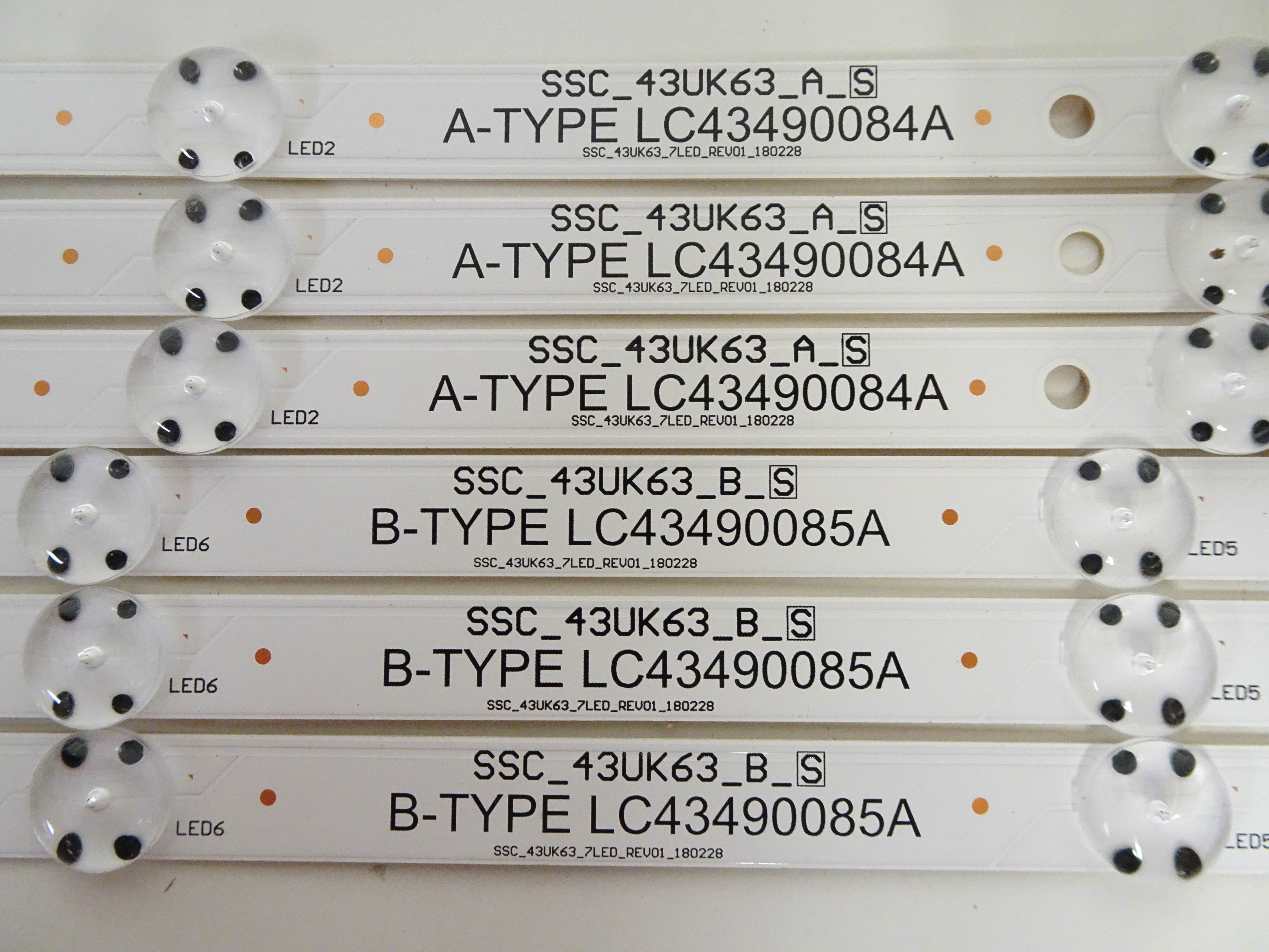 LG 43UK6090PUA LED Backlight Strip Set (6) LC43490084A / LC43490085A