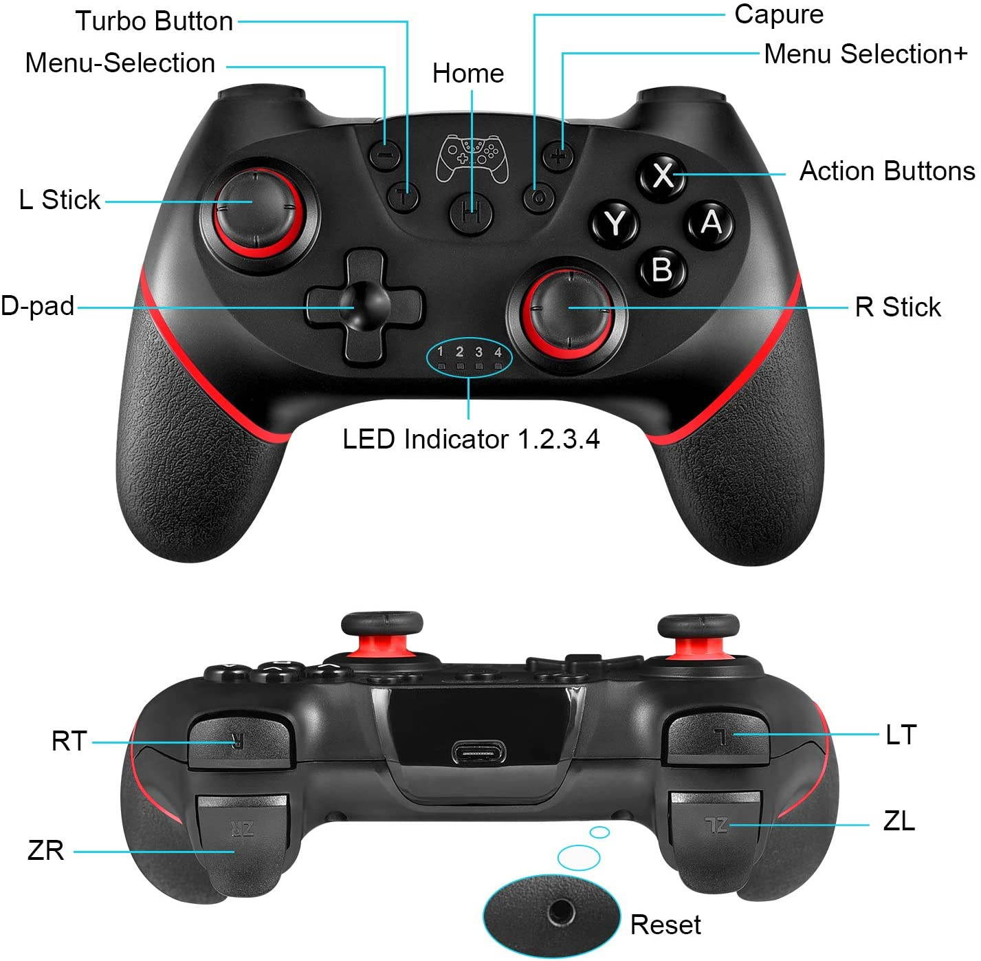 Wireless Pro Controller Compatible with Nintendo Switch (Red)