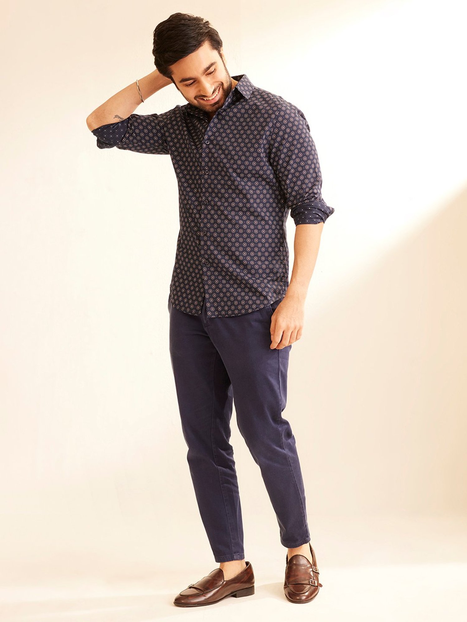 The Bleu Label Navy Slim Fit Printed Shirt