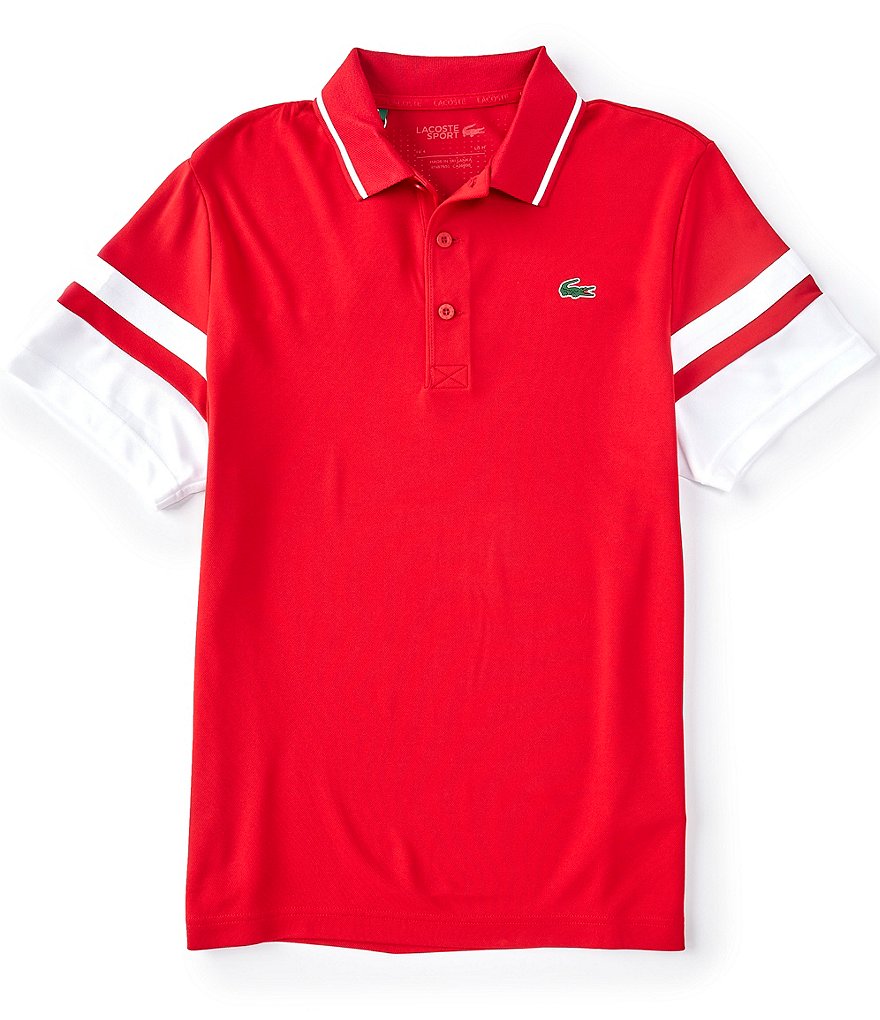 Lacoste Sport Striped Sleeves Performance Short-Sleeve Polo Shirt