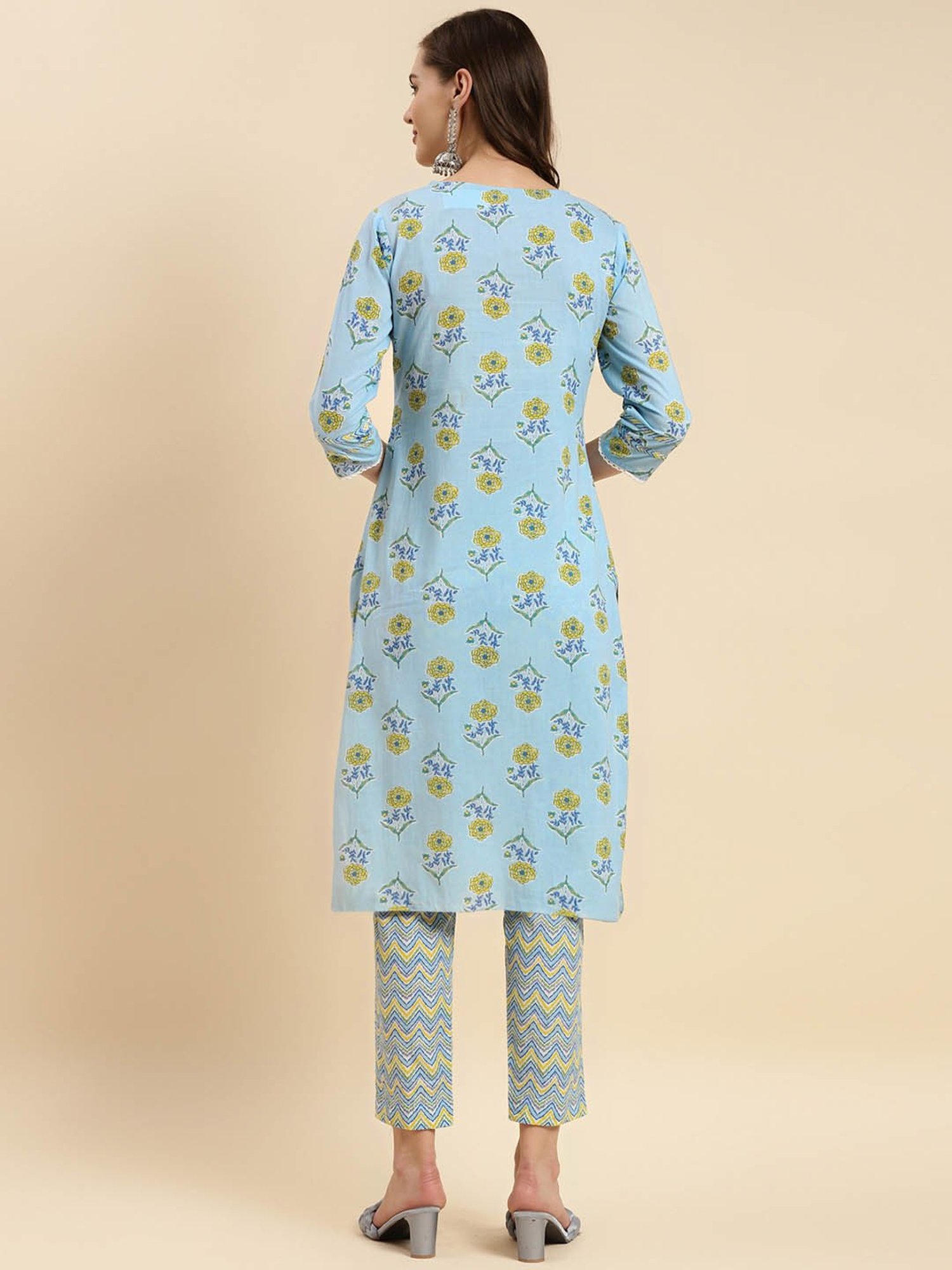 Rangita Blue Cotton Printed Kurta Pant Set