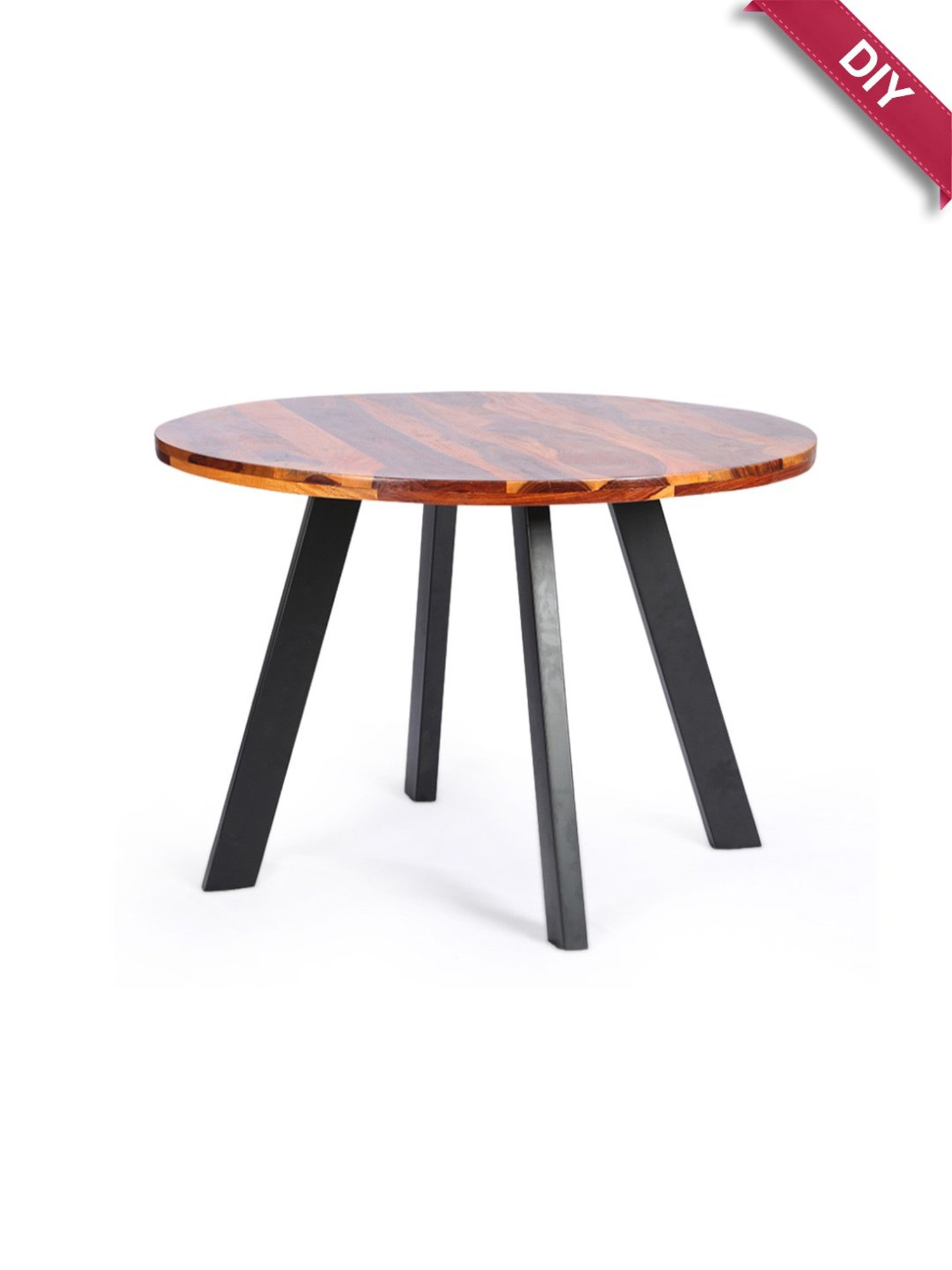 ExclusiveLane Round Edges Brown Sheesham Wood Handcrafted 4 Seater Dining Table Teak Finish