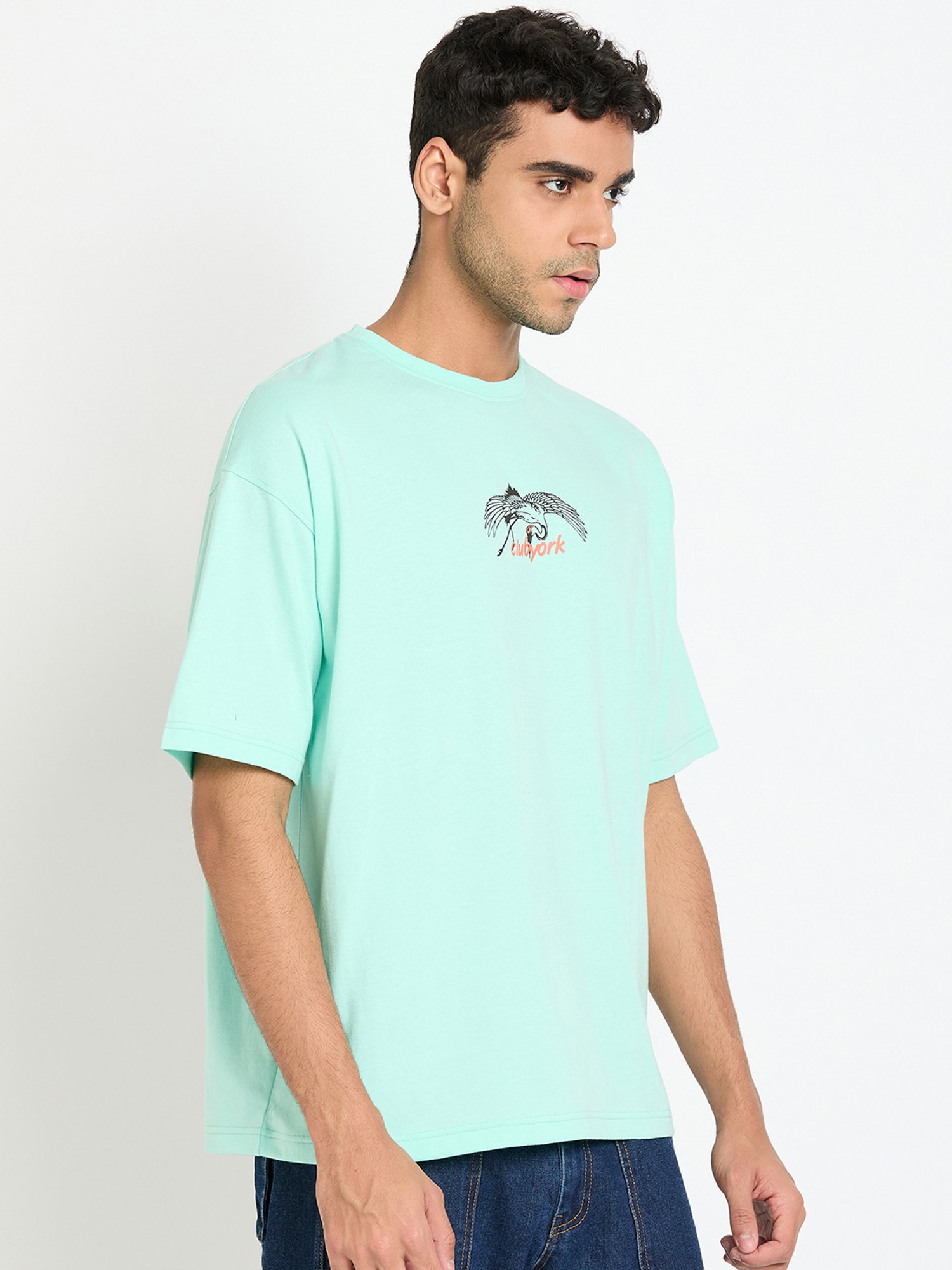 Club York Sea Green Regular Fit Graphic Print Crew T-Shirt