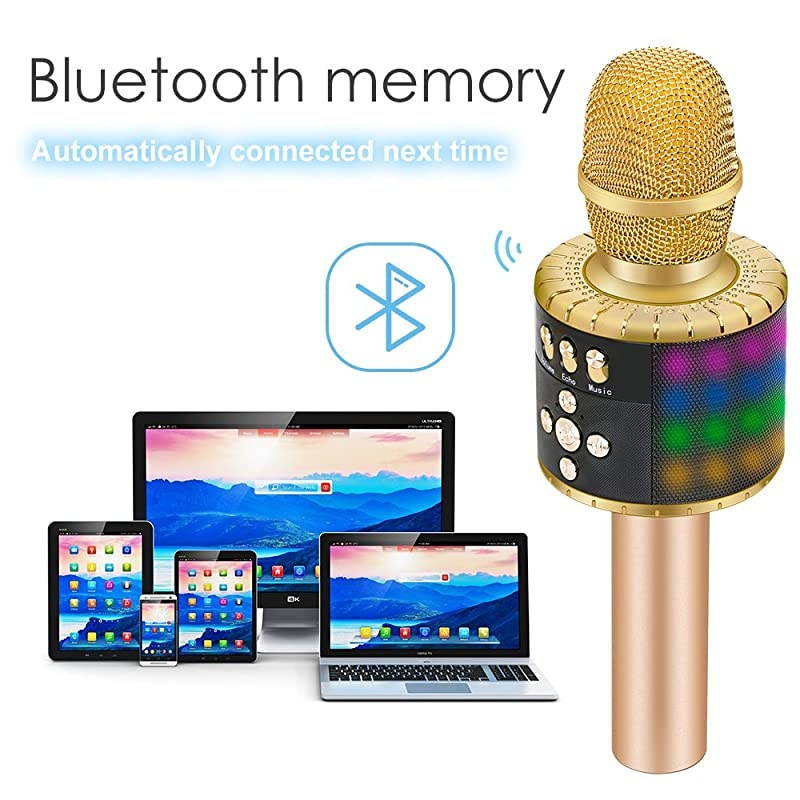 Bluetooth Wireless Microphone with Controllable LED Lights Portable Handheld Karaoke Speaker Machine Birthday Home Party for AndroidiPhonePC or All Smartphone