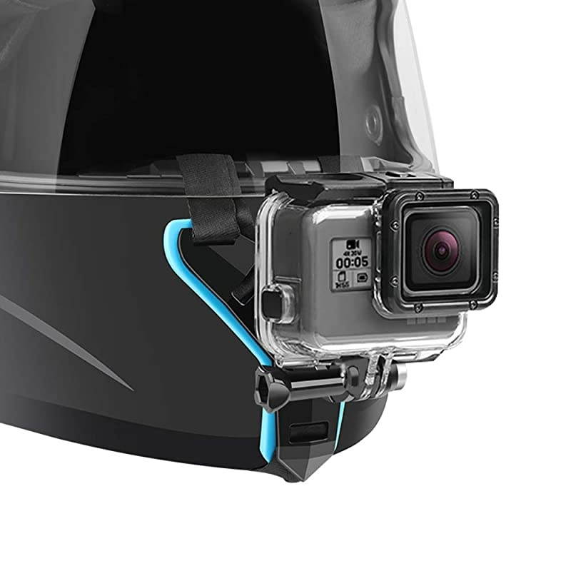 Helmet Chin Strap Mount for GoPro Hero 9, 8, 7, (2018), 6 5 4 3, Hero Black, Session, Xiaomi Yi, SJCAM (Blue)