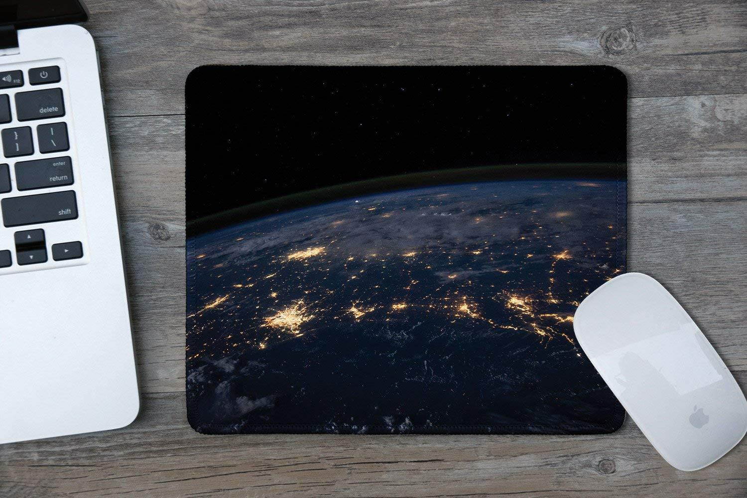 dealzEpic - Art Mousepad - Natural Rubber Mouse Pad Printed with View of Earth from The Outer Space at Night - Stitched Edges - 9.5x7.9 inches