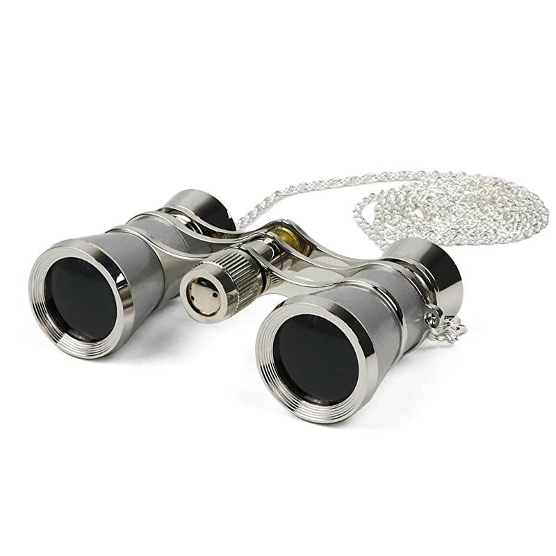 3X25 Vintage Opera Glasses Binoculars for Theater Musical Concert (Silver, with Chain)