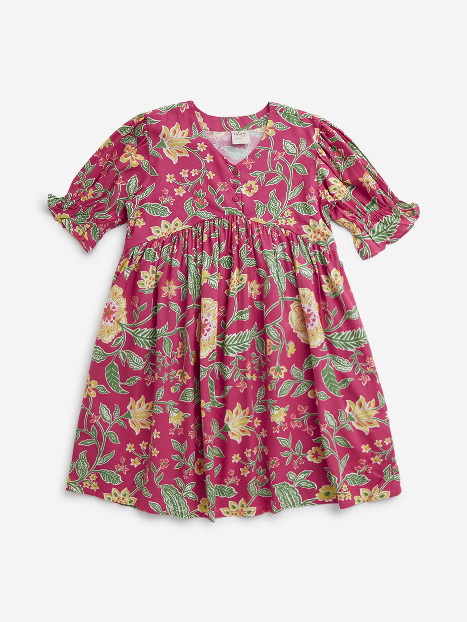 Utsa Kids by Westside Dark Pink Floral Printed Peplum Ethnic Top
