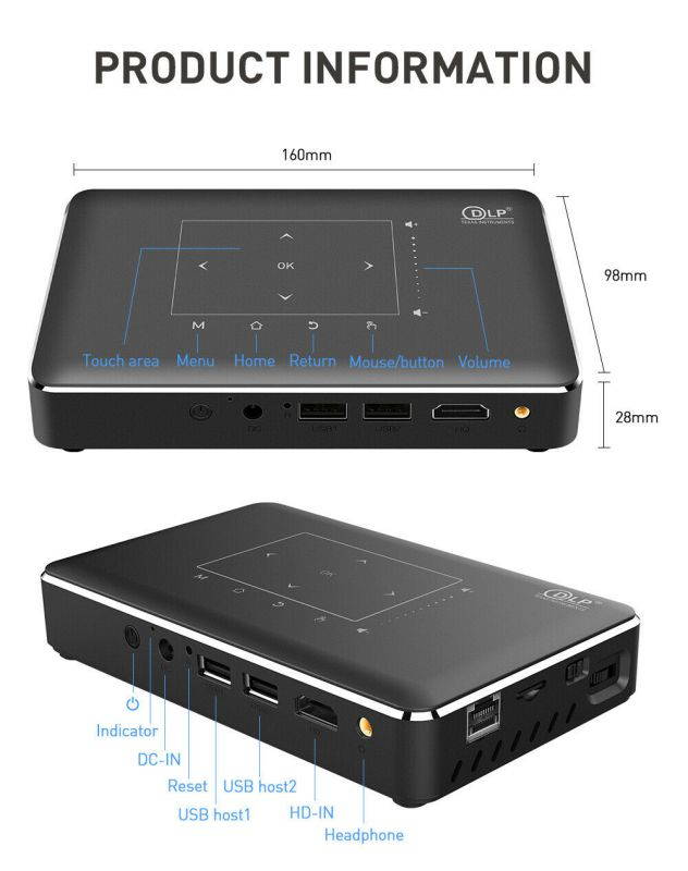 5000 Lumen DLP Android Wifi 4K HD 1080P TOUCH Projector HDMI 2G+16G HDMI USB New