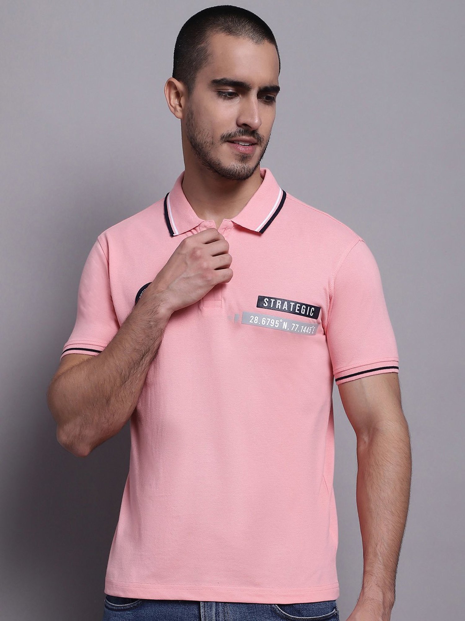 Cantabil Pink Regular Fit Polo T-Shirt
