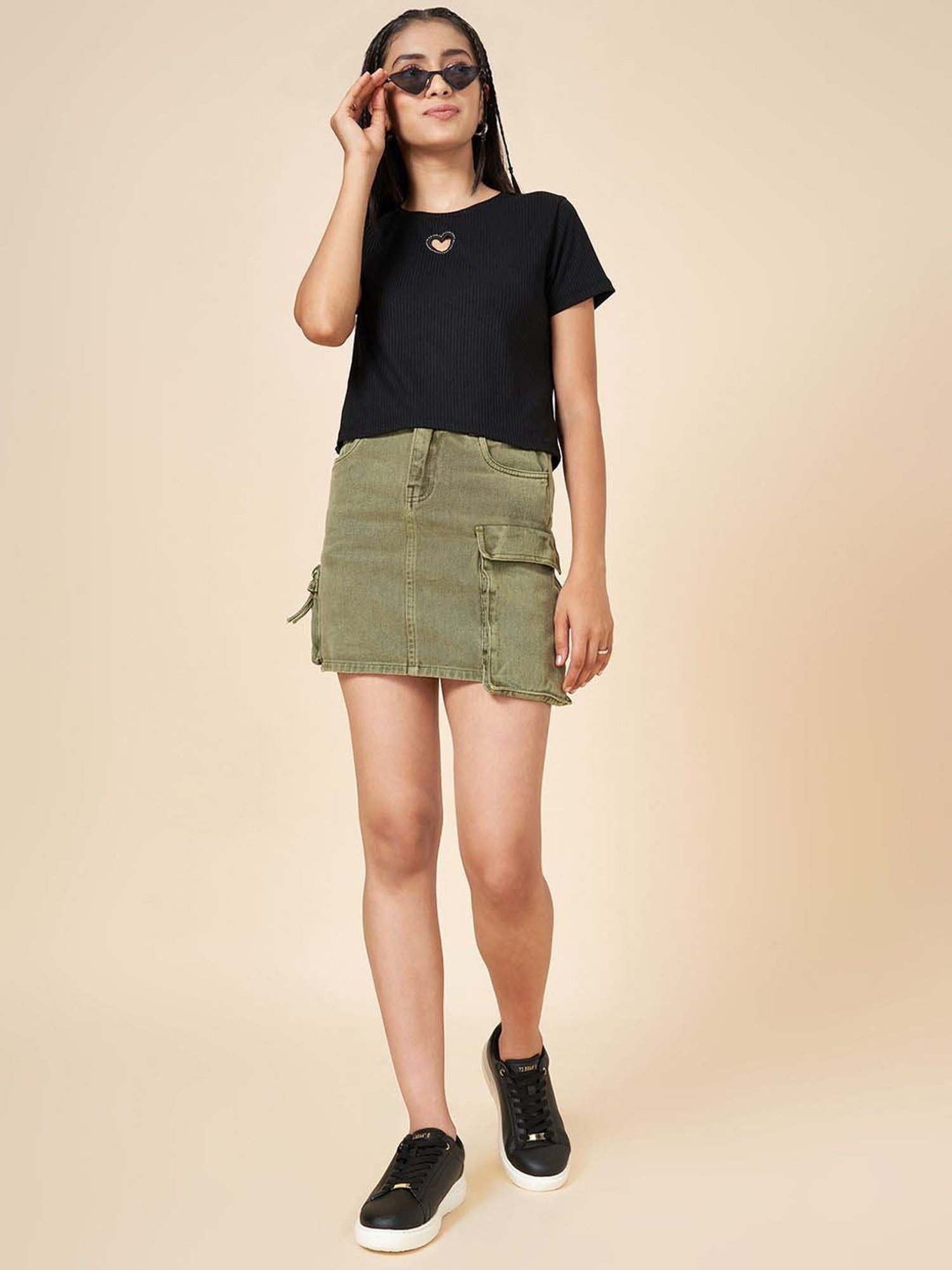 Coolsters by Pantaloons Girls Loden Green Cotton Solid Skirts