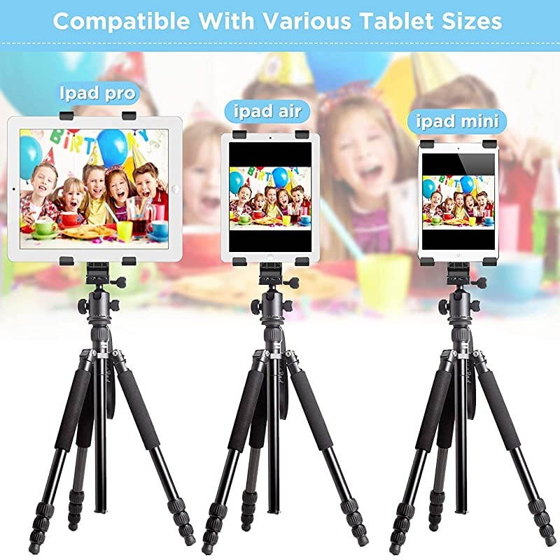 360 Degree Rotatable BreakResistant iPad Tripod Mount Adapter Universal Tablet Clamp Holder Fits Ipad Ipad Air Pro Mini Microsoft Surface Nexus for Tripod Monopod Selfie StickTabletop