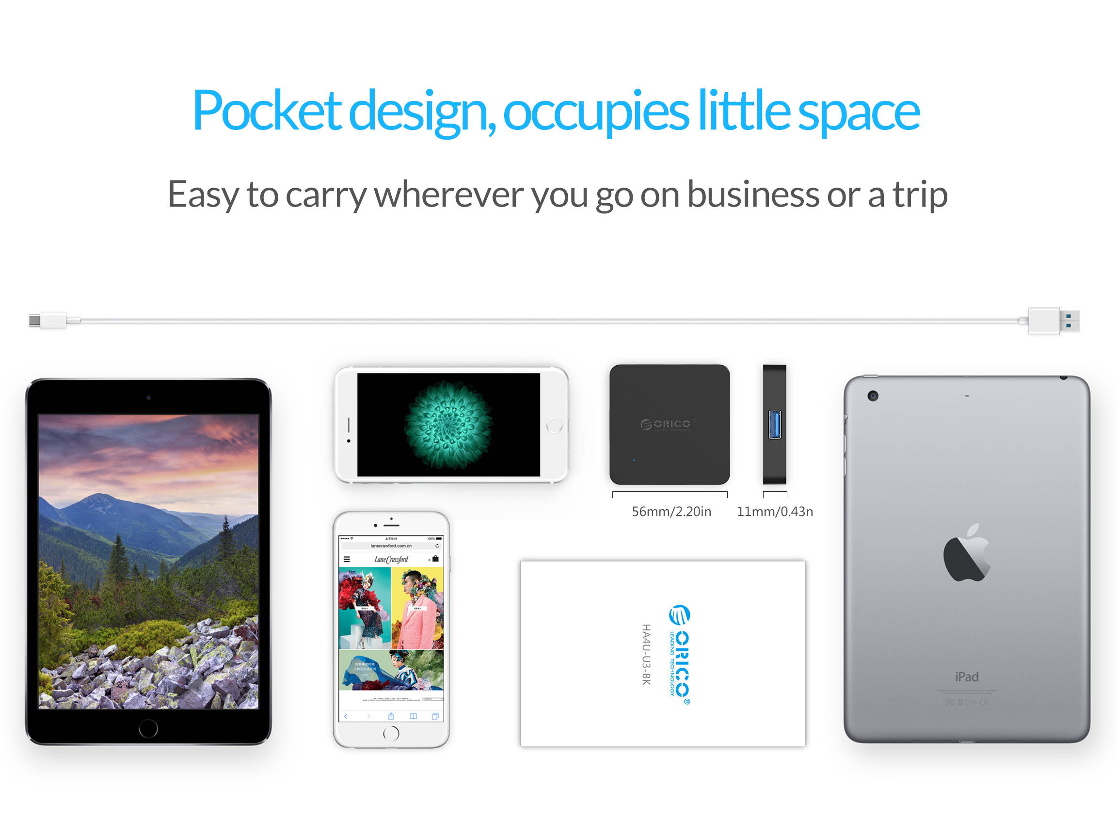 ORICO USB3.0 HUB Super Speed 5Gbps 4 Ports USB 3.0 Splitter Hub Portable OTG HUB with Micro B Power Port for Your Desktop,Laptop,PC,Phones,Tablet -Black  -Black