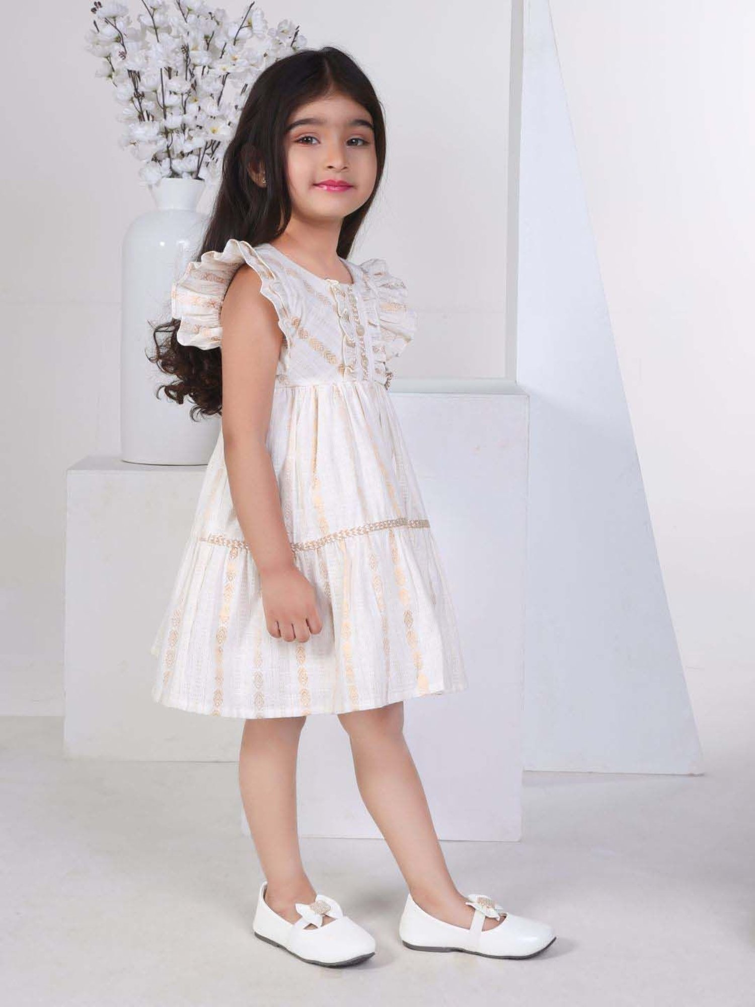 Peppermint Girls Cream Cotton Embroidery Dress