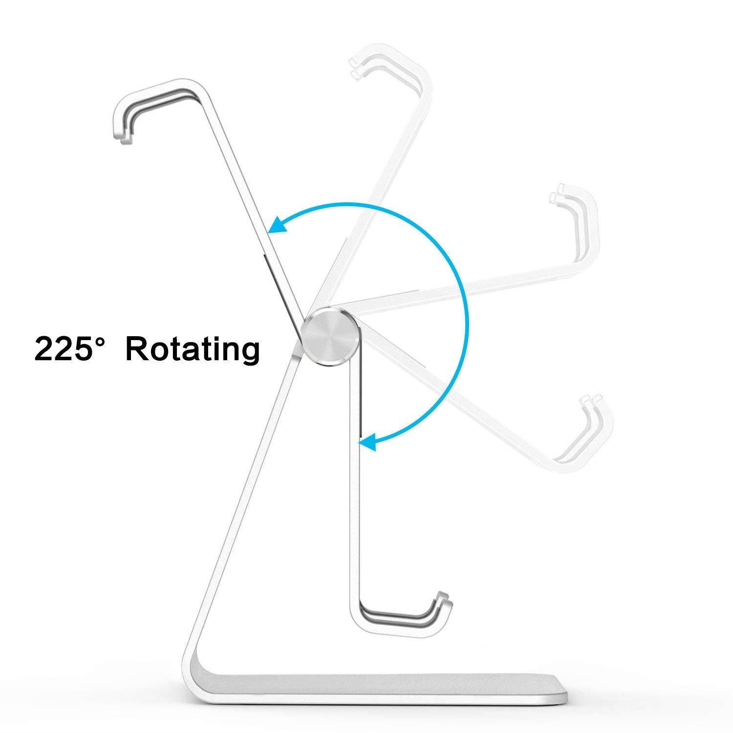 Adjustable Cell Phone Stand, OMOTON Aluminum Desktop Cellphone Stand with Anti-Slip Base and Convenient Charging Port, Fits All Smart Phones, Silver