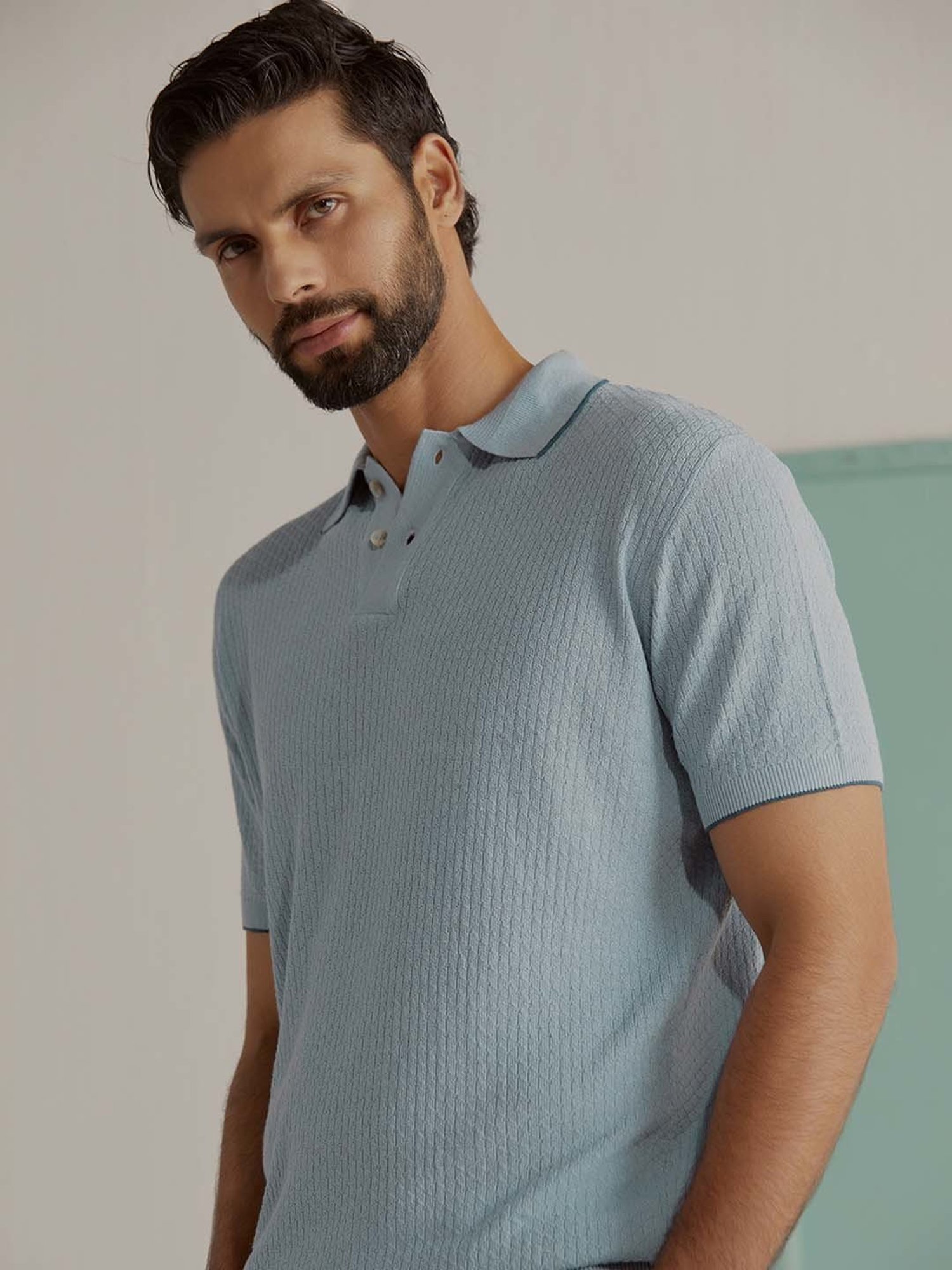 ANDAMEN Sky Blue Regular Fit Polo T-Shirt
