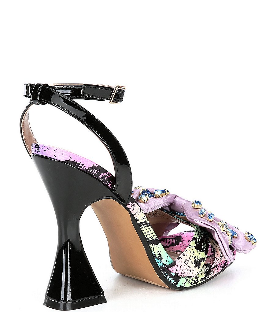 Betsey Johnson Loise Bow Snake Print Sculptural Heel Sandals