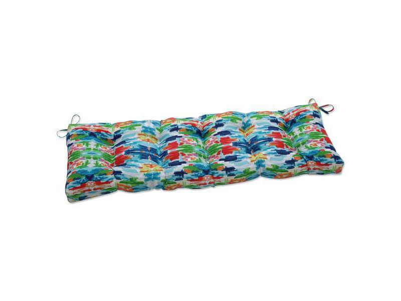 60" x 18" Outdoor/Indoor Tufted Bench/Swing Cushion Abstract Reflections Multi Blue - Pillow Perfect