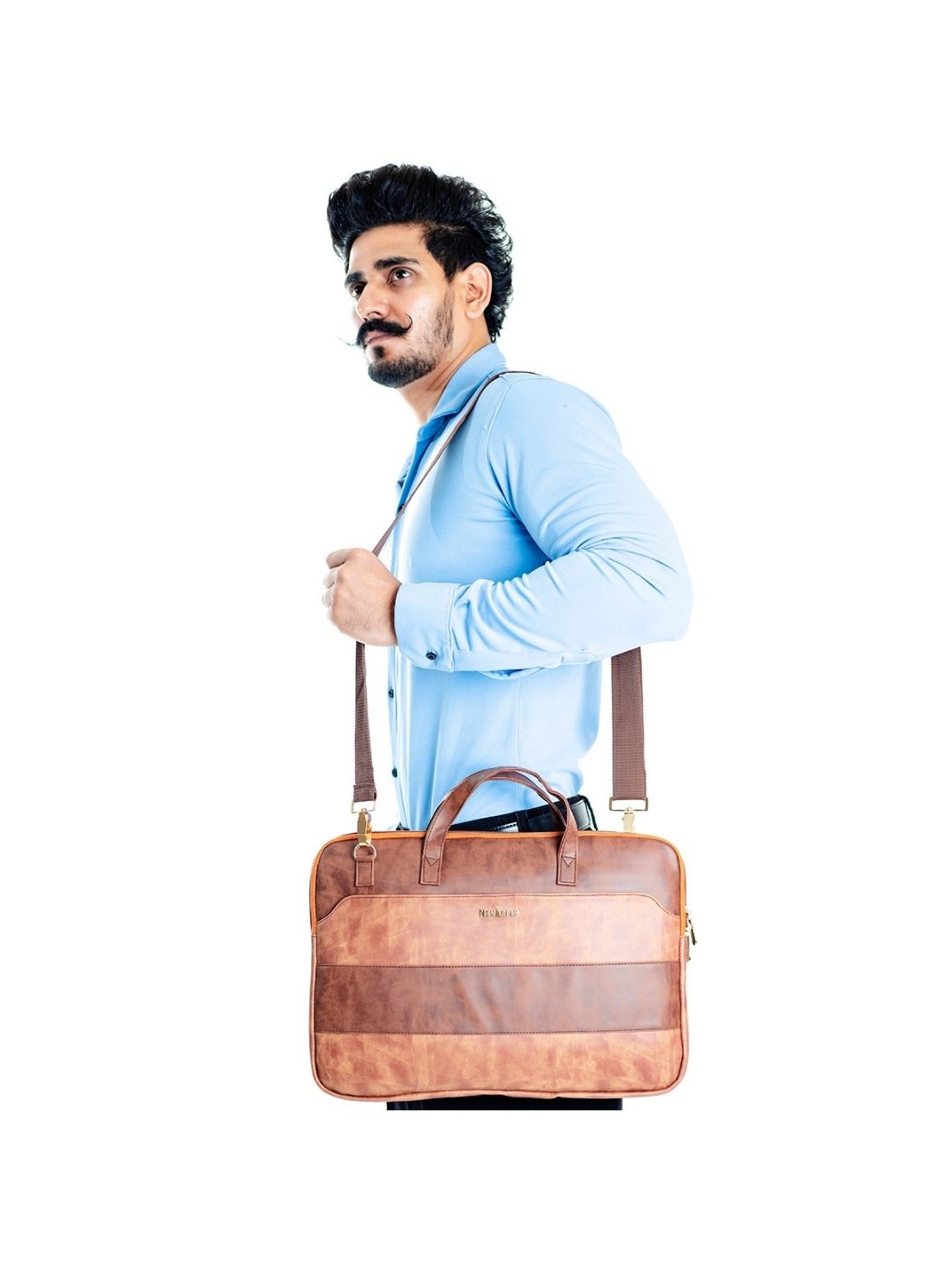 Man Arden Tan Faded 14 inch Medium Leather Laptop Bag