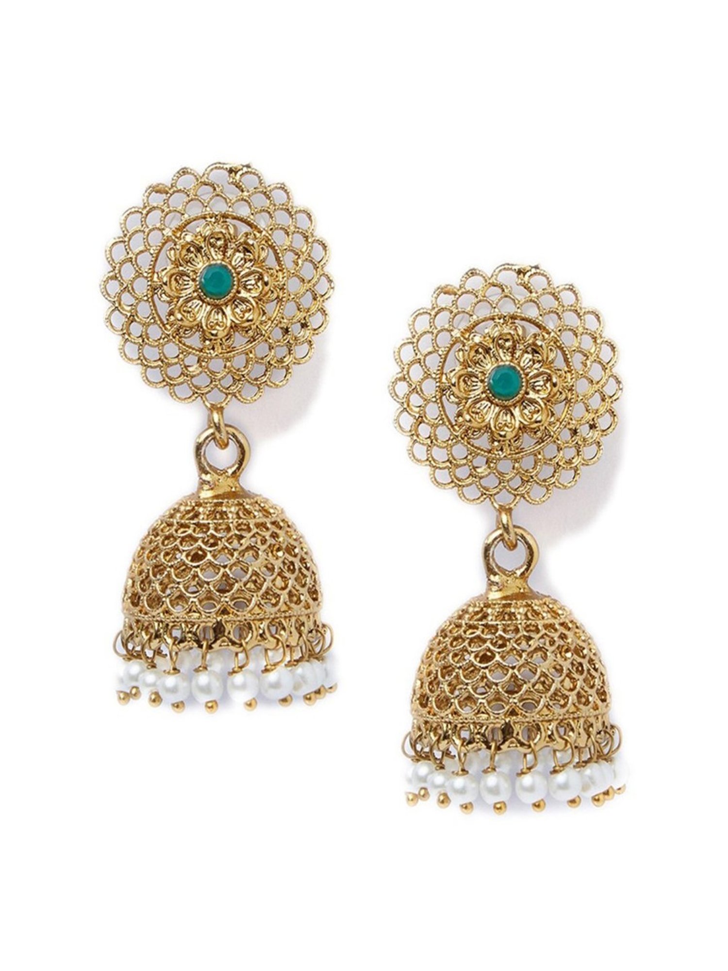 Fida Ethnic Indian Traditional Beautiful Gold Stone Jhumki Earrings