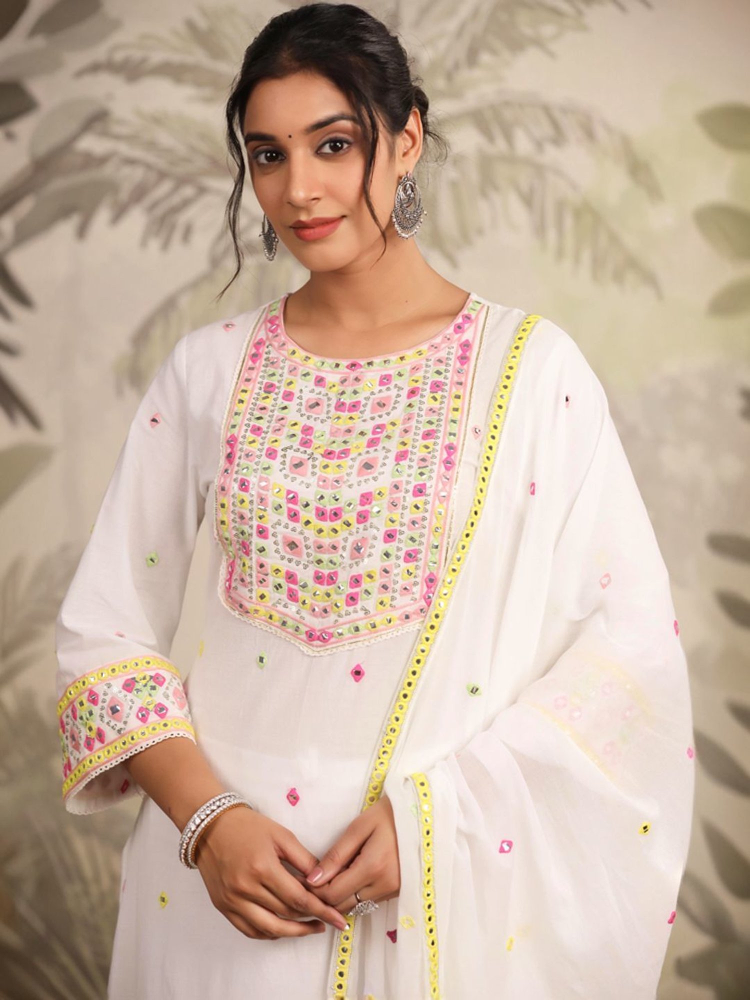 SCAKHI White Cotton Embroidered Kurta Pant Set With Dupatta