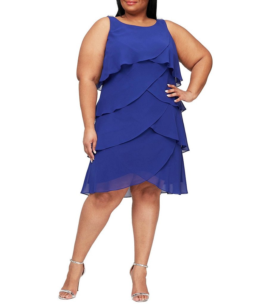 Ignite Evenings Plus Size Sleeveless Round Neck Chiffon Tiered Dress