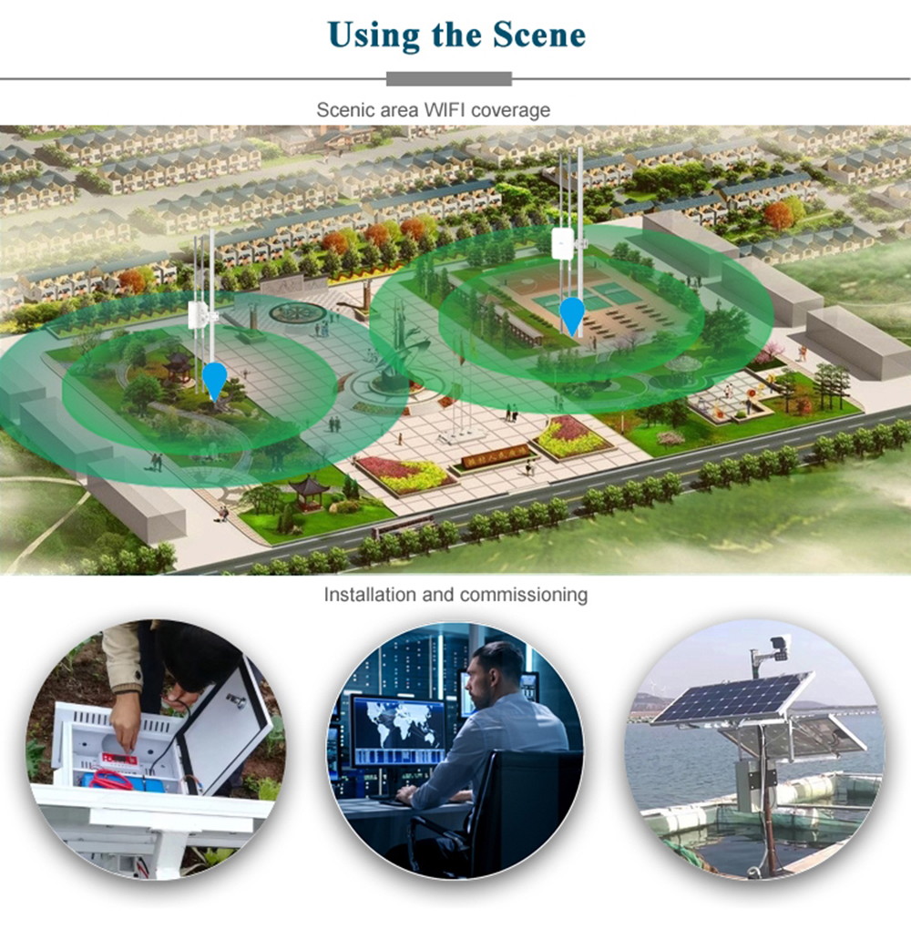 KuWFi Wireless Outdoor Access Point AP Router 1200Mbps Gigabit 802.11AC Dual Band WiFi with 4*8 dBi Antenna WiFi Cover Base Station High Power WiFi Coverage Support 48V PoE Power