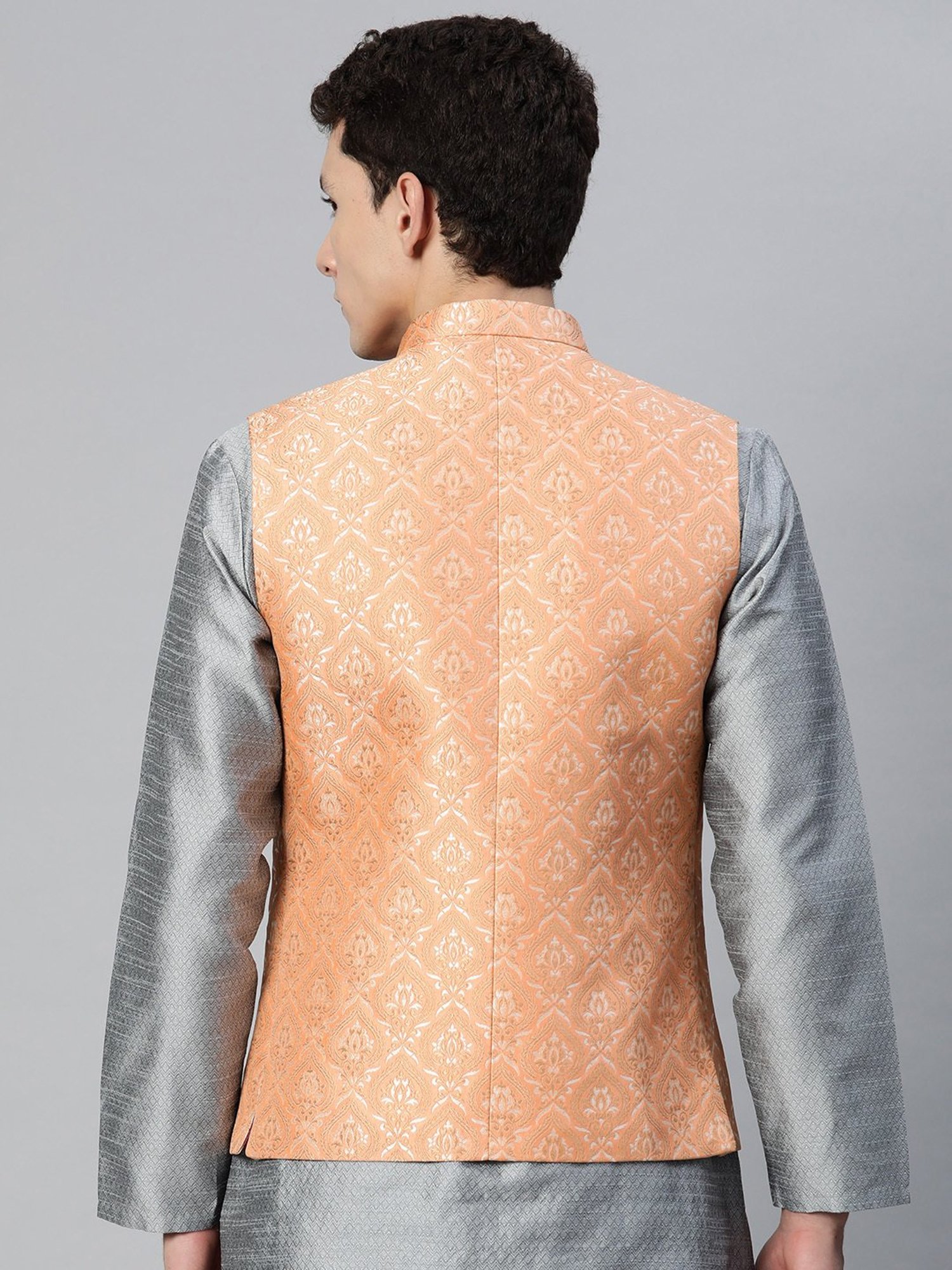 ManQ Peach Slim Fit Nehru Jacket