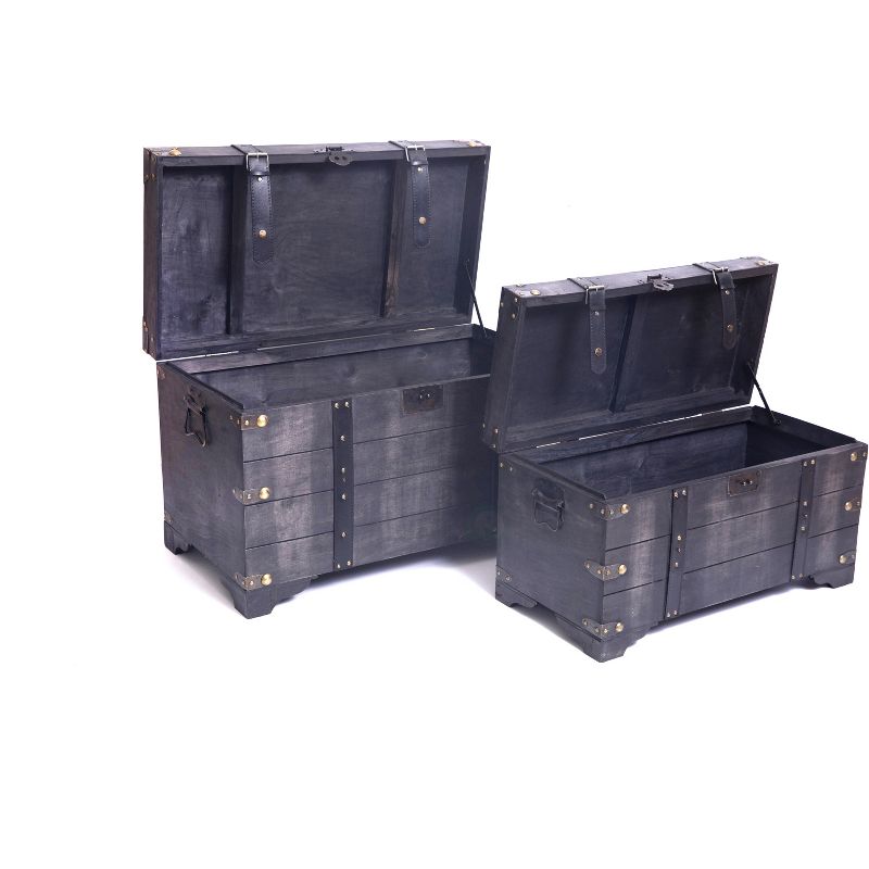 Vintiquewise Distressed Black Large Wooden Storage Trunk Coffee Table Set of 2