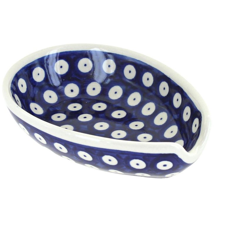 Blue Rose Polish Pottery Dots Small Spoon Rest