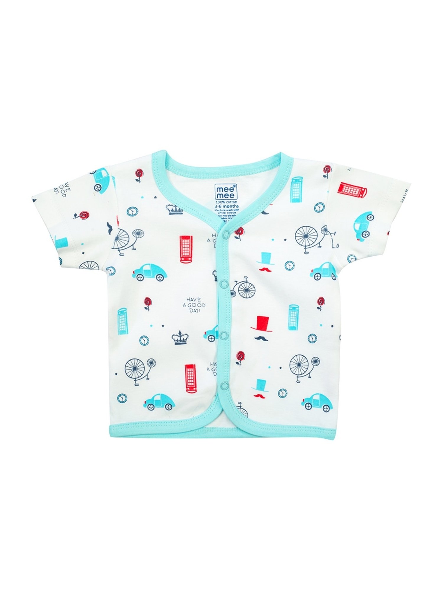 Mee Mee Kids Blue & White Cotton Printed Jabla (Pack of 2)