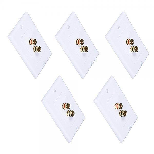 iMBAPrice (5 Pack) Premium 2 Connector Banana Wall Plate - Banana Plug Binding Post Wall Plate for Speakers
