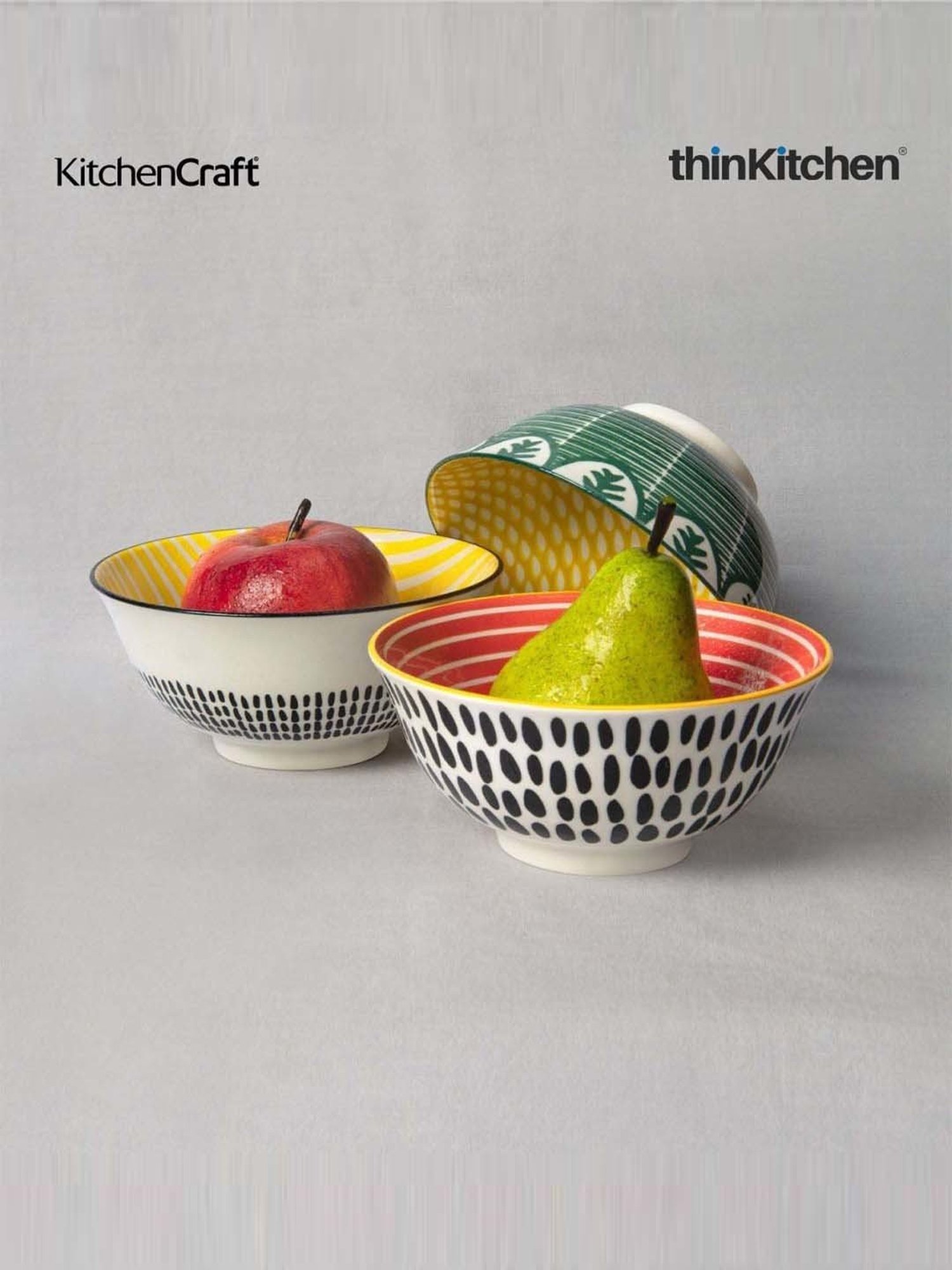KitchenCraft 3-Piece Multicolor Medium Stripes & Swirls Crockery Bowl Set