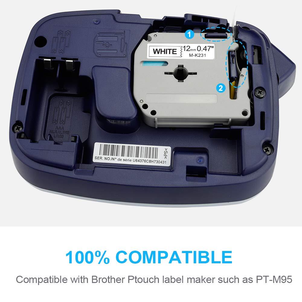 Compatible P-touch M Tape 12mm Compatible Brother M131 M231 M431 M531 M631 M731 Label Tapes Work for Label Maker PT-45 PT-70BM PT-70 PT-M95 PT-65 PT-85, 6-Pack