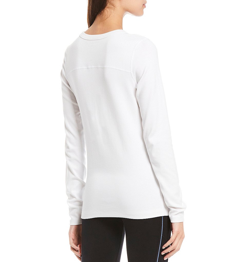 DKNY Sport Knit Jersey Cotton Blend Long Sleeve Logo Embroidered Tee