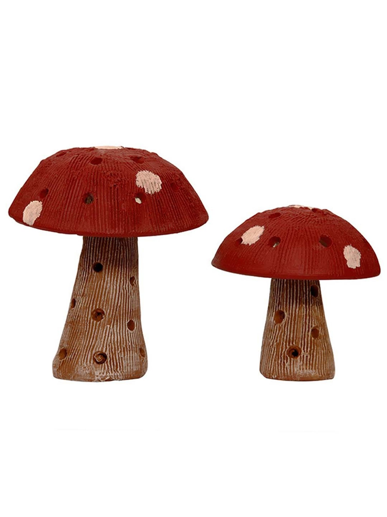 ExclusiveLane Terracotta Handpainted Garden Mushroom Set In Red
