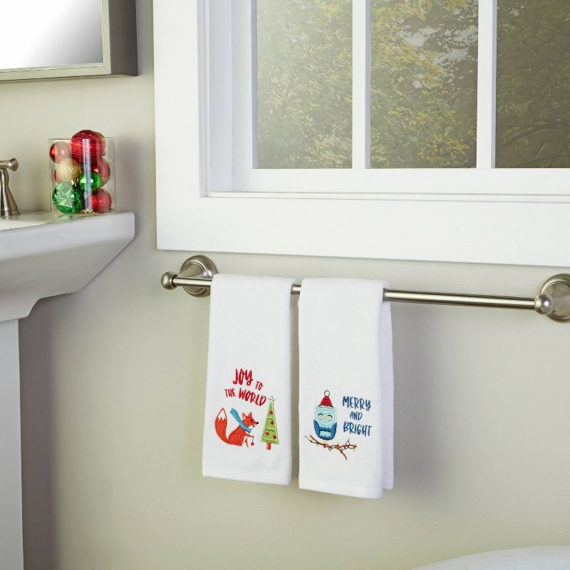 2pc Owl/Fox Hand Towel Set White - SKL Home